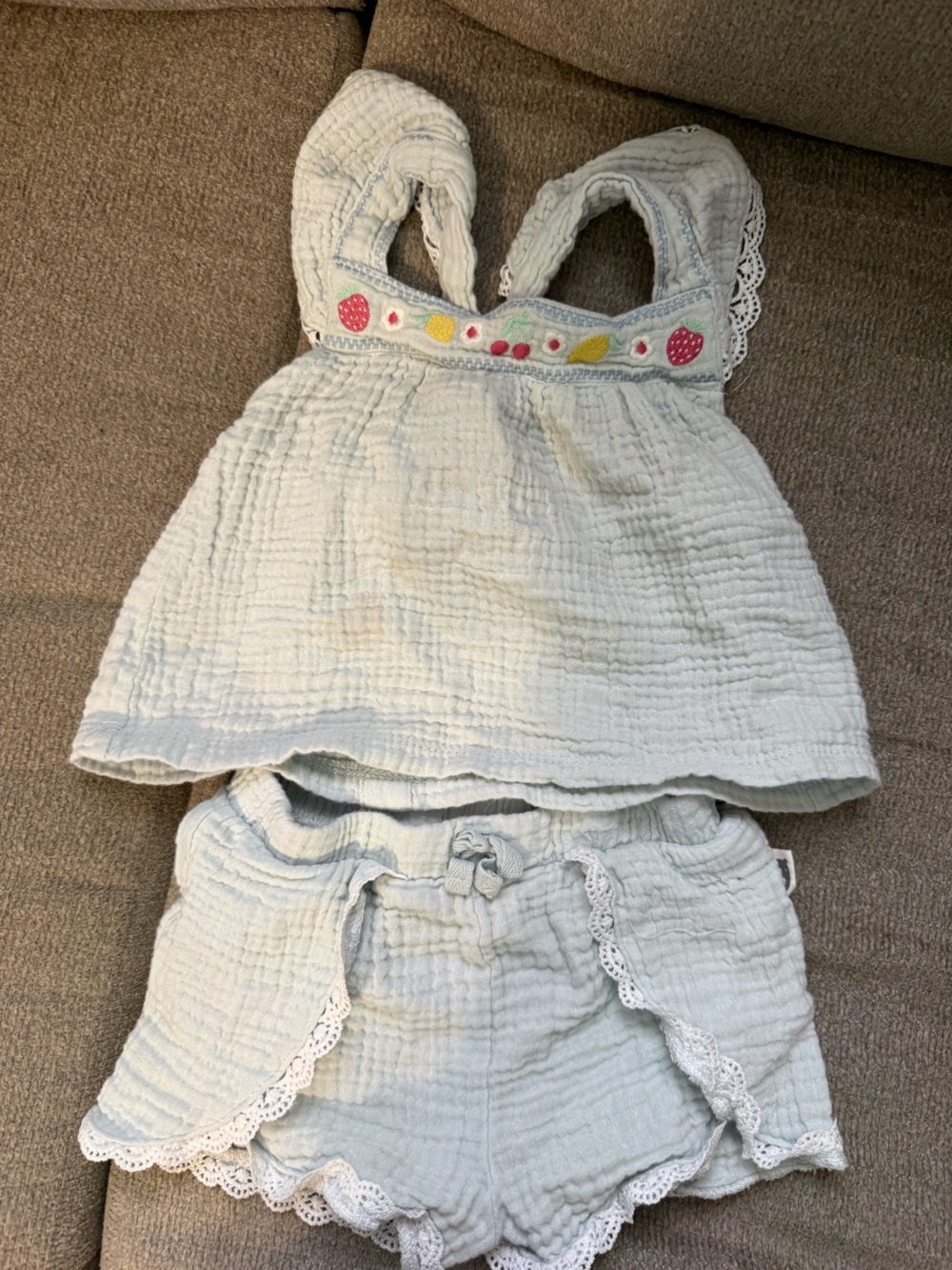 Light Blue Girls' Matching Set with Lace Trim
